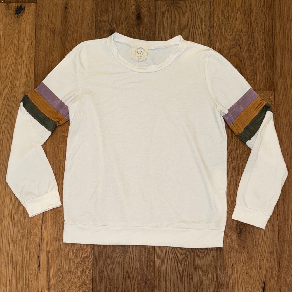 Fantastic Fawn White Long Sleeve Top with Mardi Gras Stripes